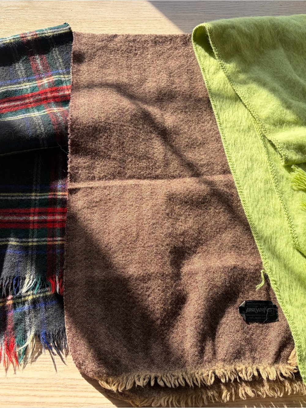 Women's Mixed-Pattern Scarf Trio - Brown, Green & Tartan